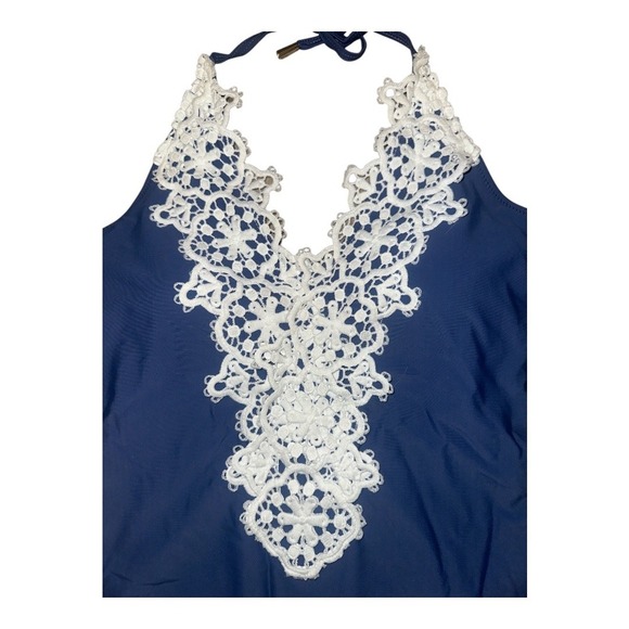 Blooming Jelly Blue Plunging Lace One Piece Swimsuit, Small - Picture 3 of 7